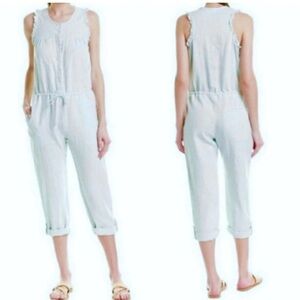 Young Fabulous Broke On The Road Maddox Linen Jumpsuit Pale Blue Sz M 100% Linen